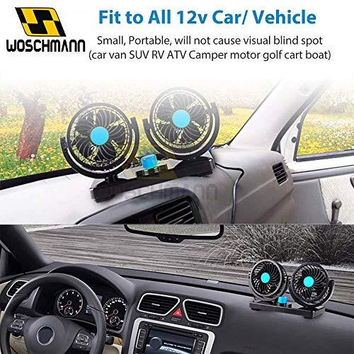 Woschmann Mitchell 12V Dc Electric Car Fan For Dashboard, Double Head Cooling Electric Fan, 360 Degree Rotatable Small Fan For Car With 2 Speed Control, Abs Plastic, Dashboard Fan