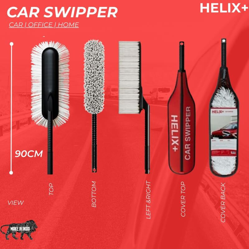 Helix+ Wax-Coated Microfiber Car Duster,Duster For Car Cleaning Soft Brush/Mop With Handle For Exterior,Dry Home,Kitchen,Office Cleaning Brush With Expandable Handle(Made In India)