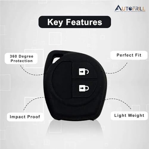 Autofrill Silicone Car Key Cover For Maruti Suzuki Baleno, Grand Vitara, Xl6, Swift, Brezza, Ertiga, Dzire, Celerio, Ciaz, Sx4, Ignis, S Presso, S Cross, Fronx 2 Button Key Cover (Black)