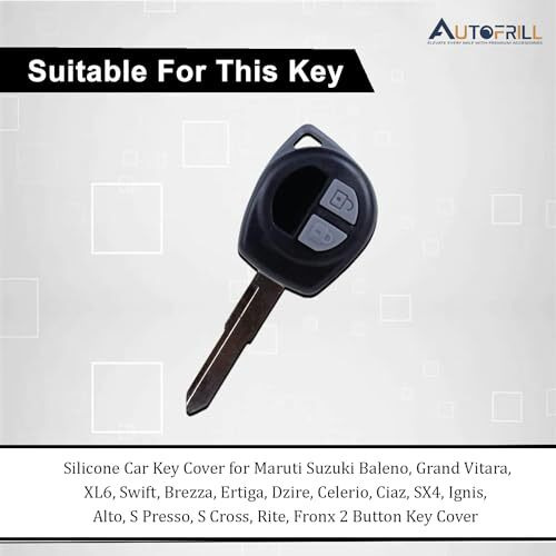 Autofrill Silicone Car Key Cover For Maruti Suzuki Baleno, Grand Vitara, Xl6, Swift, Brezza, Ertiga, Dzire, Celerio, Ciaz, Sx4, Ignis, S Presso, S Cross, Fronx 2 Button Key Cover (Black)