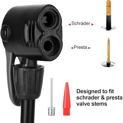 Qupet Portable Mini Bike Pump With Multi-Functional Valves, Bicycle Tyre Inflator With Gas Needle, Black