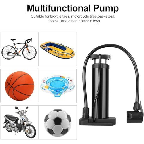 Qupet Portable Mini Bike Pump With Multi-Functional Valves, Bicycle Tyre Inflator With Gas Needle, Black