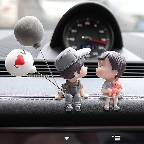 Wolpin Plastic Car Decor Car Dashboard Accessories Cute Love Couple I Love You With Balloon Car Interior Decoration Showpiece For Desk Decoration