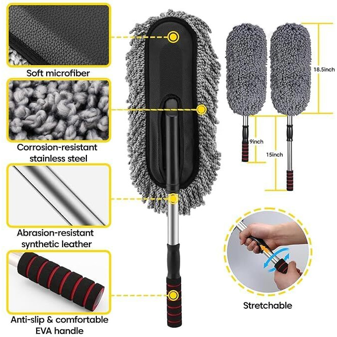 Sounce Car Cleaning 6 In 1 Kit Microfiber Duster With Long Handle Cleaning Brush Exteriror And Interiror Cleaner Cloth Ac Vent Cleaner Brush For Car, Motorbike, Suvs With Glass Cleaner Tablets