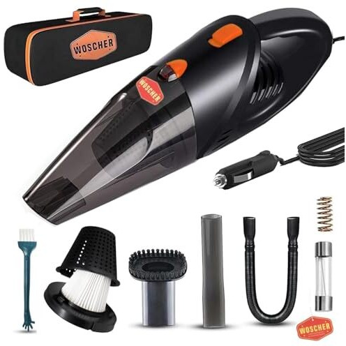 Woscher 2003 High Power Auto Car Vacuum Cleaner For Deep Cleaning, Hand Held Portable Cars Vacuum For Car Cleaning With Dc 12V, 140W Vacuum Motor & 5000 Pa Powerful Suction, Black