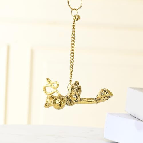 Craftvatika Metal Flying Hanuman For Car Door Window Hanging, Metal Hanuman Ji Idol For Car Dashboard Hanging (5 Inches Height, Golden)