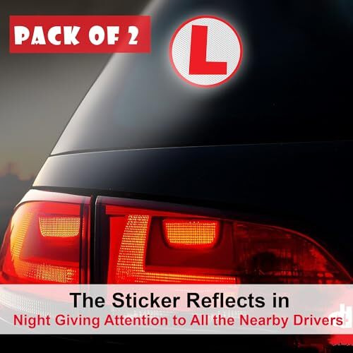 Glun Reflective L Sticker For Learning Driver, Waterproof Board Sticker For Car, Easily Removable Material (15Cm X 15 Cm) 2Pcs