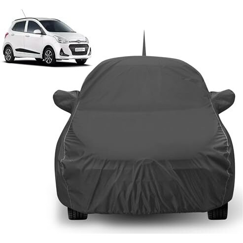 Auto Hub Car Cover Compatible With Hyundai Grand I10 With Mirror & Antenna Pocket, Water Resistant, Triple Stitched, Grand I10 Car Cover- Grey