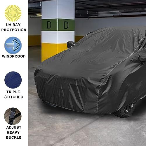 Auto Hub Car Cover Compatible With Hyundai Grand I10 With Mirror & Antenna Pocket, Water Resistant, Triple Stitched, Grand I10 Car Cover- Grey