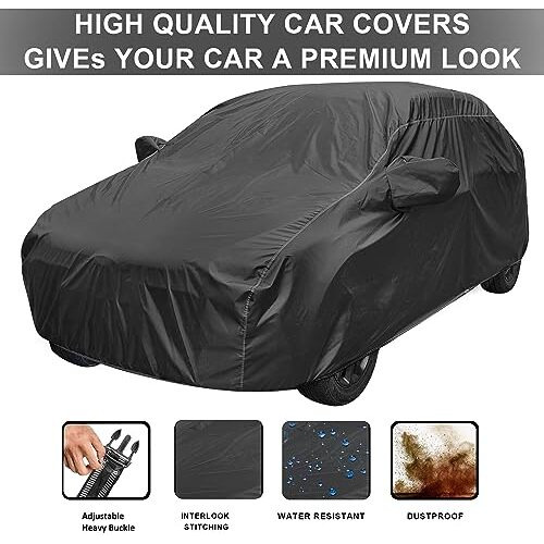Auto Hub Car Cover Compatible With Hyundai Grand I10 With Mirror & Antenna Pocket, Water Resistant, Triple Stitched, Grand I10 Car Cover- Grey