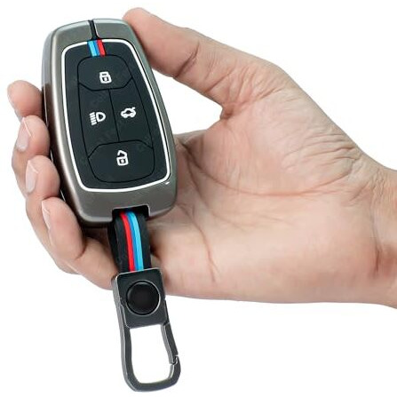 Coll Of Fest Metal Silicon Key Cover Compatible With Tata Nexon, Harrier | Safari | Altroz | Tigor | Ev | Punch | Tiago Ev Electric 4 Button Smart Key Feature Visible In Low-Light Condition, Black