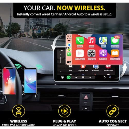 Crust Autolink W20 Car Wireless Android Auto & Carplay Adapter Receiver - Convert Wired To Wireless. Plug & Play. Bluetooth + 5Ghz Wifi. Usb A/C. For Cars With Oem Wired Android Auto/Carplay