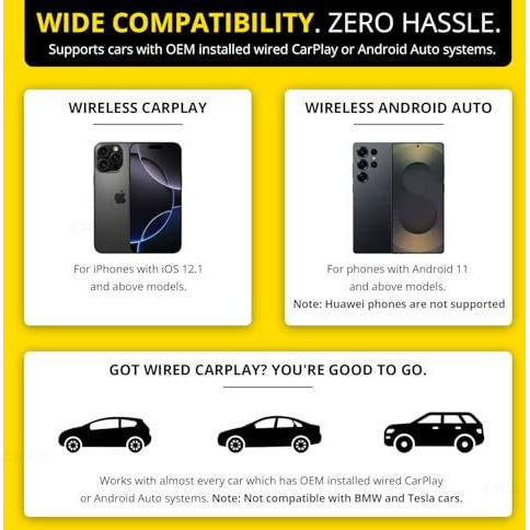 Crust Autolink W20 Car Wireless Android Auto & Carplay Adapter Receiver - Convert Wired To Wireless. Plug & Play. Bluetooth + 5Ghz Wifi. Usb A/C. For Cars With Oem Wired Android Auto/Carplay
