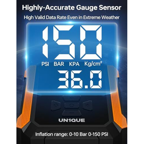 Un1Que Cordless Tyre Inflator For Car, 150Psi Car Air Pump, 2X Faster Inflation With Accurate Pressure Lcd Display, 4400Mah Portable Air Pump For Cars Motorcycles, Bikes Automotive