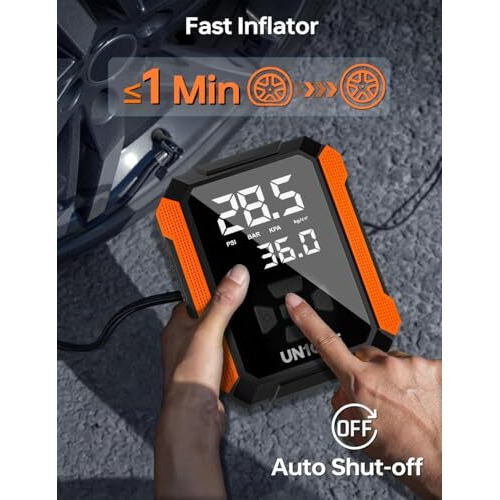 Un1Que Cordless Tyre Inflator For Car, 150Psi Car Air Pump, 2X Faster Inflation With Accurate Pressure Lcd Display, 4400Mah Portable Air Pump For Cars Motorcycles, Bikes Automotive