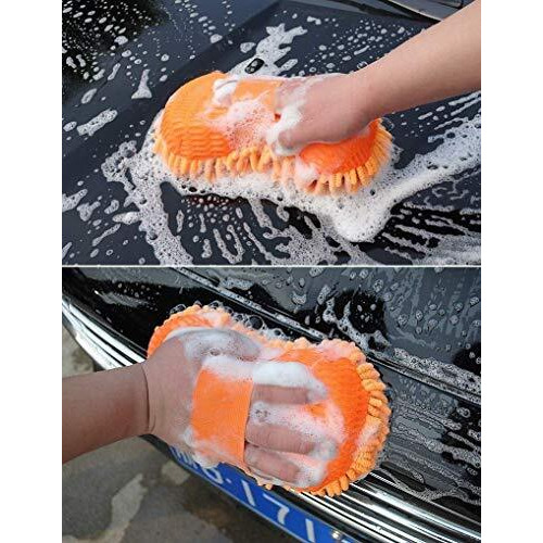 Naivete Car Cleaning Brush Cleaner Tools Microfiber Super Clean Car Windows Cleaning Sponge Chenille Coral Fleece Cloth Towel Car Wash Gloves Auto Washer (Multicolor, 1Pc)
