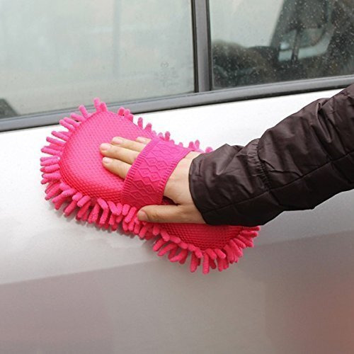 Naivete Car Cleaning Brush Cleaner Tools Microfiber Super Clean Car Windows Cleaning Sponge Chenille Coral Fleece Cloth Towel Car Wash Gloves Auto Washer (Multicolor, 1Pc)