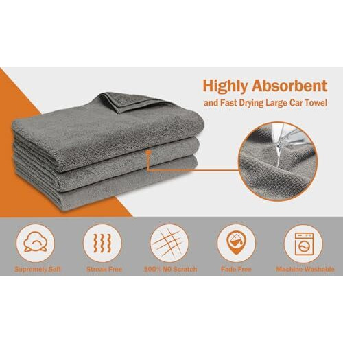 Auto Hub 340 Gsm Microfiber Cloth For Car - Edgless & Dual Sided Microfiber Cloth - Lint & Streak Free Car Cleaning Cloth - Multipurpose Car Wash Cloth For Interior & Exterior - 1Pc, 40X40 Cm- Grey