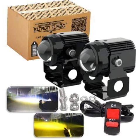 Eltron Turbo 3 Months Warranty Original Imported Mini Driving Fog Led Light Dc Power 12V-24V 80W Universal For All Motorcycle, Scooty, Cars, Projector Light White And Yellow (Pack Of 2, Switch)