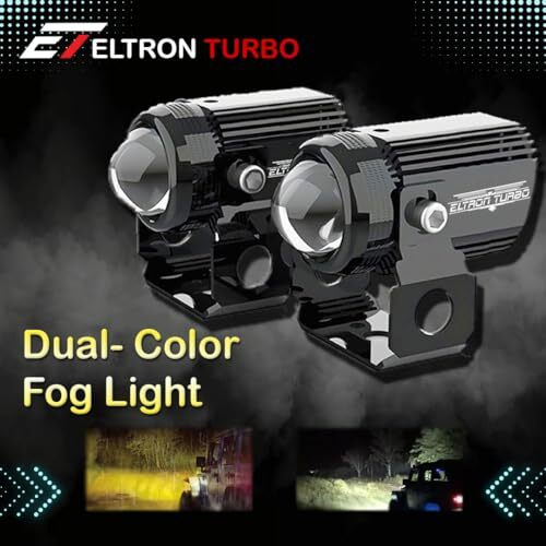 Eltron Turbo 3 Months Warranty Original Imported Mini Driving Fog Led Light Dc Power 12V-24V 80W Universal For All Motorcycle, Scooty, Cars, Projector Light White And Yellow (Pack Of 2, Switch)