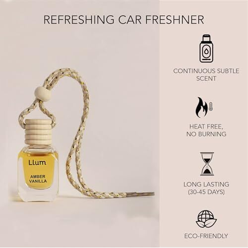 Llum Amber Vanilla Hanging Car Air Freshener |10Ml, Pack Of 1 |Luxury, Organic Toxin-Free Perfume |Interior Accessory For Fresh Aroma |Long Lasting Fragrance, Liquid