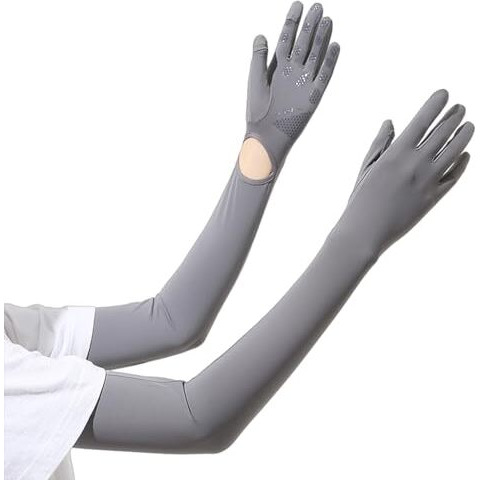 Palay Uv Protection Arm Sleeves Nylon Ice Silk Arm Sleeves With One Piece Gloves, Open Finger Tip & Anti-Slip Palm Design Outdoor Cool Arm Sleeve For Driving, Cycling, Gardening- Grey