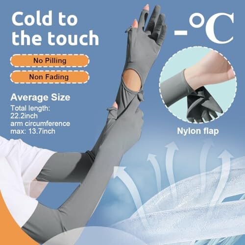 Palay Uv Protection Arm Sleeves Nylon Ice Silk Arm Sleeves With One Piece Gloves, Open Finger Tip & Anti-Slip Palm Design Outdoor Cool Arm Sleeve For Driving, Cycling, Gardening- Grey