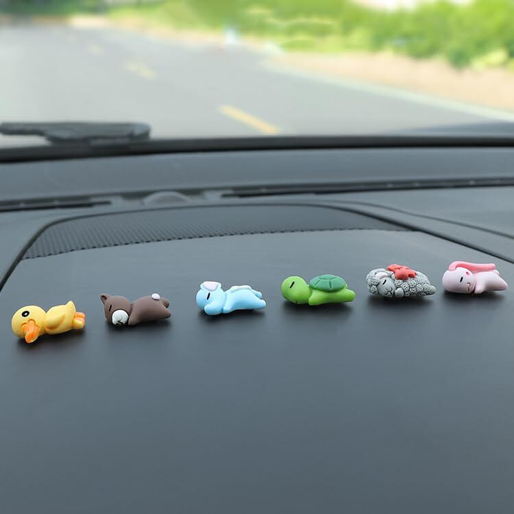 Wolpin Polyvinyl Chloride 6 Pcs Cute Mini Cartoon Car Decor For Car Fantasy Dashboard Interior Decoration Accessories Decorative Showpiece For Bike,Scooty,Mirror