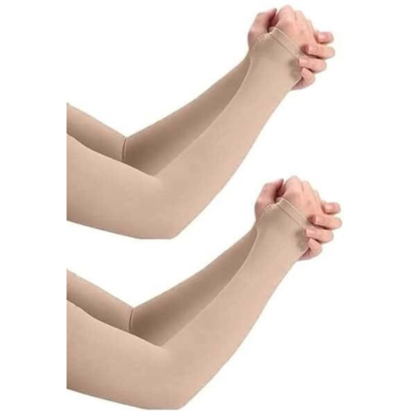 Pursue Fashion Unisex Full Arm Fingerless Sleeves Gloves For Uv, Dust, Summer, Uv Sun Protection Arm Sleeves For Men & Women (Skin & Skin, 2 Pair)