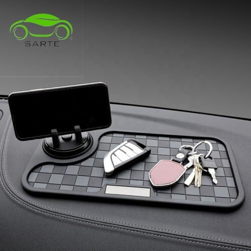 Sarte Car Dashboard Mat Anti-Slip Rubber Pad With Phone Holder Universal Non Slip Car Dashboard Sticky Adhesive Mat For Phones Sunglasses Keys(Black/Grey) Chess Design (Black/Grey)