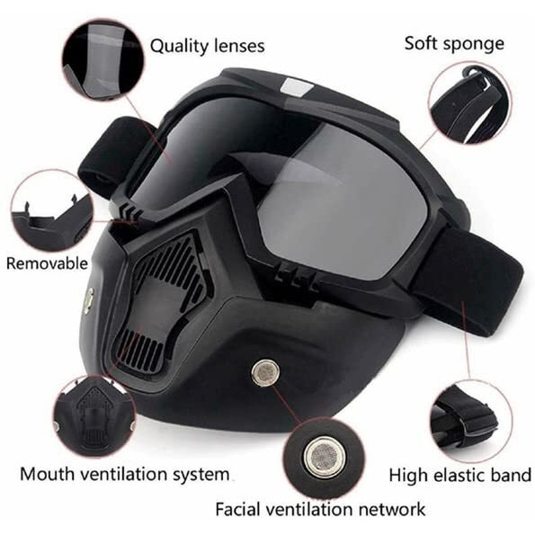Qonetic Goggle Mask For Men Face Cover Anti Scratch Uv Protective Helmet Goggles Face Mask For Bikers Riding Face Shield With Dust Protection Adjustable Bike Riding Glasses Unisex (Black Mask)