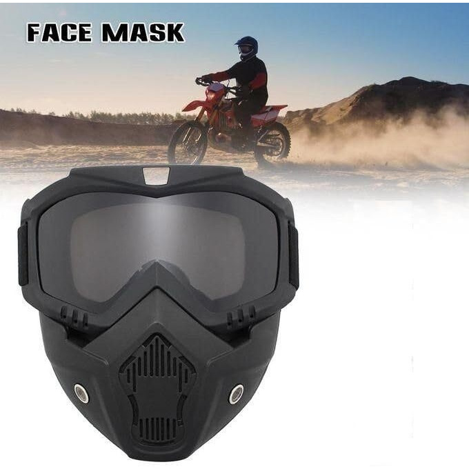 Qonetic Goggle Mask For Men Face Cover Anti Scratch Uv Protective Helmet Goggles Face Mask For Bikers Riding Face Shield With Dust Protection Adjustable Bike Riding Glasses Unisex (Black Mask)