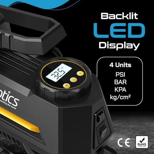 Ceptics Tyre Inflator For Car Compressor Air Pump - 12V Dc Auto Pump With Digital Pressure Gauge, 150Psi With Emergency Led Light For Bicycle, Balloons, Bikes
