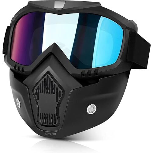 Detachi Motorcycle Goggle Mask Anti Scratch Uv Protective Face Mask, Bike Riding Goggles Mask With Detachable Face Mask, Adjustable Elastic Strap Goggles Mask For Helmet - Rainbow Visor