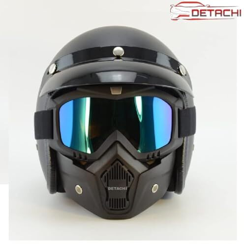 Detachi Motorcycle Goggle Mask Anti Scratch Uv Protective Face Mask, Bike Riding Goggles Mask With Detachable Face Mask, Adjustable Elastic Strap Goggles Mask For Helmet - Rainbow Visor