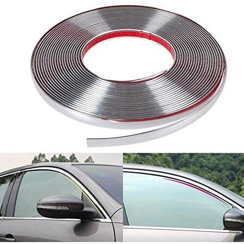Sarte Side Window Chrome Beading Roll Custom Plated Decoration Trim Strip Line Car Door Fender Interior Diy Moulding Trimming Universal For Car (10Mm, 5M, Silver)