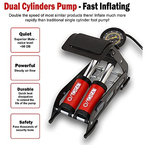 Lyrovo 160 Psi Double Cylinder Portable Foot Pump Air Tyre Inflator For Car Bike And Cycle, Red