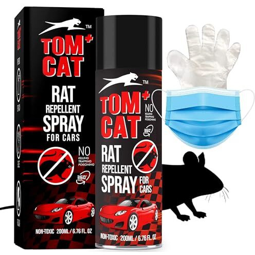 Shadow Securitronics Tomcat No Entry Rat Repellent Spray For Cars Highly Effective Lasts 1 Year Leak Free Easy To Spray Nozzle, Non Toxic, 200Ml Repellent With Protective Glove & Mask