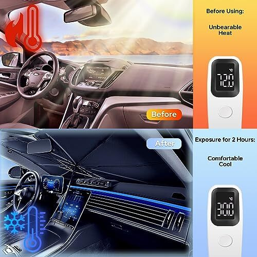 Un1Que Car Windshield Sun Shade Protector- Foldable Car Shades For Windows, 3 Layers Uv Block Umbrella, Car Front Window Heat Insulation Car Accessories For Pickup, Large Suv(Large Size)