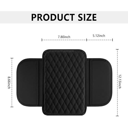 Sthira Car Center Console Armrest Cover Pad Fashion Pu Leather Car Armrest Cushion Universal Fit For Suv/Truck/Car, Auto Armrest Seat Box Cover With 2 Mobile Pockets, Ergonomic Comfort & Easy Install