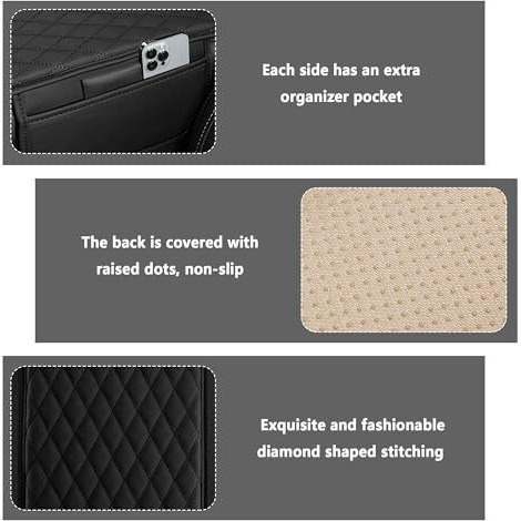 Sthira Car Center Console Armrest Cover Pad Fashion Pu Leather Car Armrest Cushion Universal Fit For Suv/Truck/Car, Auto Armrest Seat Box Cover With 2 Mobile Pockets, Ergonomic Comfort & Easy Install
