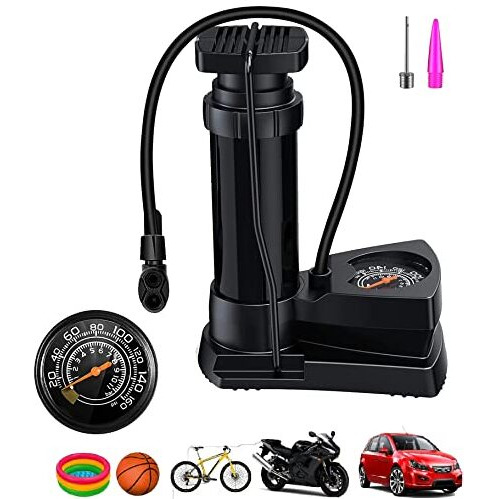 Hsr Portable High Pressure Foot Activated Air Pump Compressor Air Pump For Car, Bike, Bicycle, Football Pump Fits Universal Presta And Schrader
