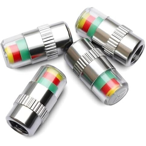 Snevad Aluminum 4 Pcs Car Tire Pressure Monitor Valve Stem Caps Sensor Indicator Warning Safety 3 Color Car Tire, Bikes, Trucks Motorcycles Prams And Tyre Valve Dust Cover Air Caps