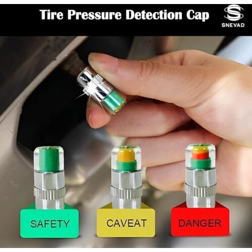Snevad Aluminum 4 Pcs Car Tire Pressure Monitor Valve Stem Caps Sensor Indicator Warning Safety 3 Color Car Tire, Bikes, Trucks Motorcycles Prams And Tyre Valve Dust Cover Air Caps