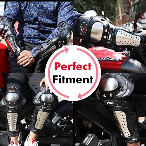 Allextreme Expbkg4 Stainless Steel Knee Guard Breathable Adjustable Knee & Elbow Pads Protection Motorcycle Racing Riding Unisex Armor Protective Gear (Black)
