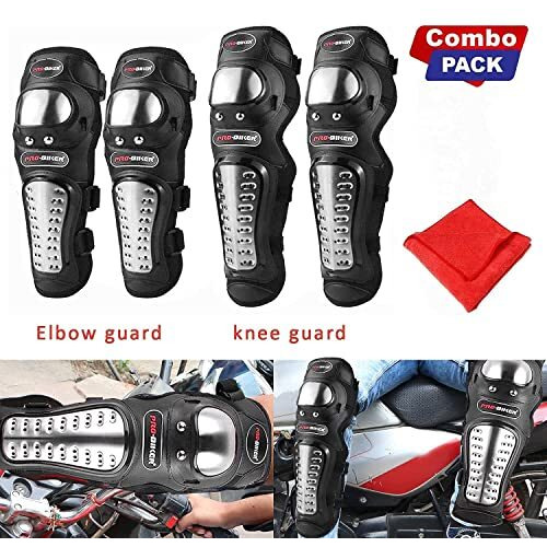 Allextreme Expbkg4 Stainless Steel Knee Guard Breathable Adjustable Knee & Elbow Pads Protection Motorcycle Racing Riding Unisex Armor Protective Gear (Black)