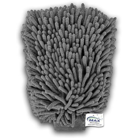 Max Double Sided Microfiber Wash Mitt Cleaning Gloves (1 Pc) | Extra Large, Super Absorbent, Scratch-Free, Big Chenille Mitt Glove, 2400 Gsm, 26 X 19 Cm, Grey