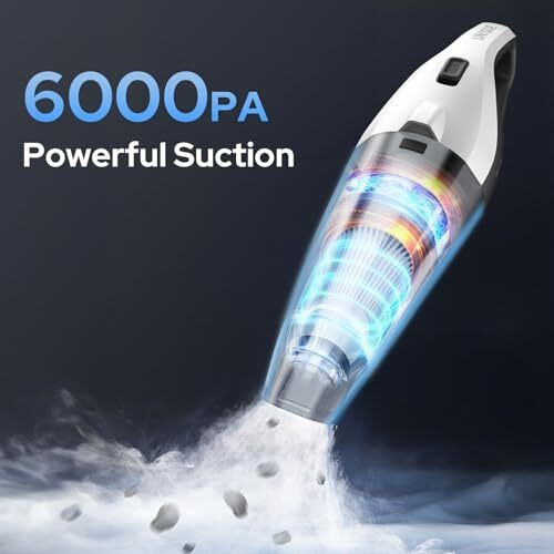 Un1Que Car Vacuum Cleaner, 6000Pa Powerful Suction, Vacuum Cleaner For Car Use With Dc 12V & Led Light, Hepa Filter Cars Vacuum 450Ml Dustbin, 3 Nozzles, 4M Power Cord With Storage Bag Black