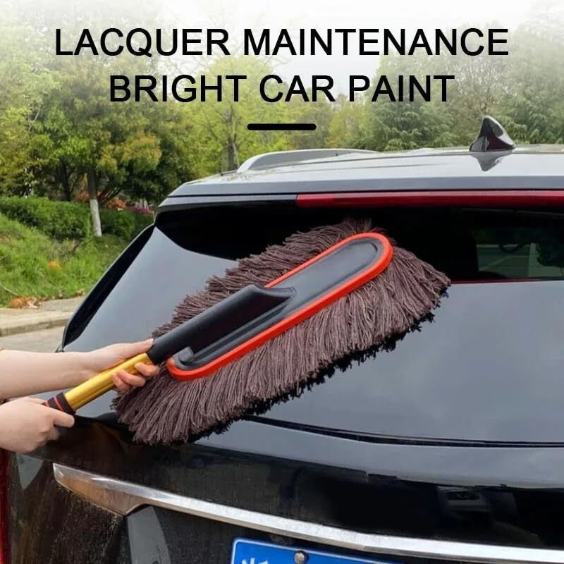 Detachi Car Duster Microfiber Car Cleaning Brush Super Soft Microfiber Duster With Extendable And Wax Treated Cotton Strands Car Brush For Cleaning Scratch Free Microfiber Duster For Car (Brown)
