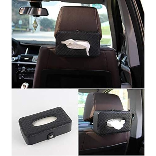 Automaze Pu Leather Car Armrest Headrest Back Seat Tissue Napkin Box Holder, Interior Car Accessories (Black, Headrest/Armrest Type)